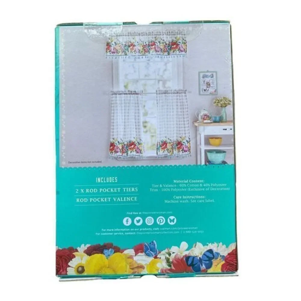 The‎ Pioneer Woman Sweet Romance Blossoms, Small Window 3 piece Curtain Set New!
